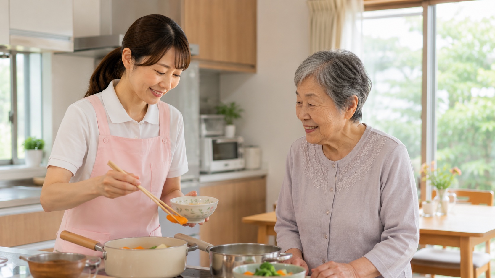 調理援助のようす（サンプル・AI生成）